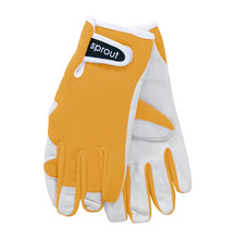 Load image into Gallery viewer, Sprout goatskin gloves in mustard against a white background.