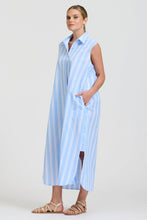 Load image into Gallery viewer, Button Sleeveless Longline Shirtdress | Pale Blue Stripe